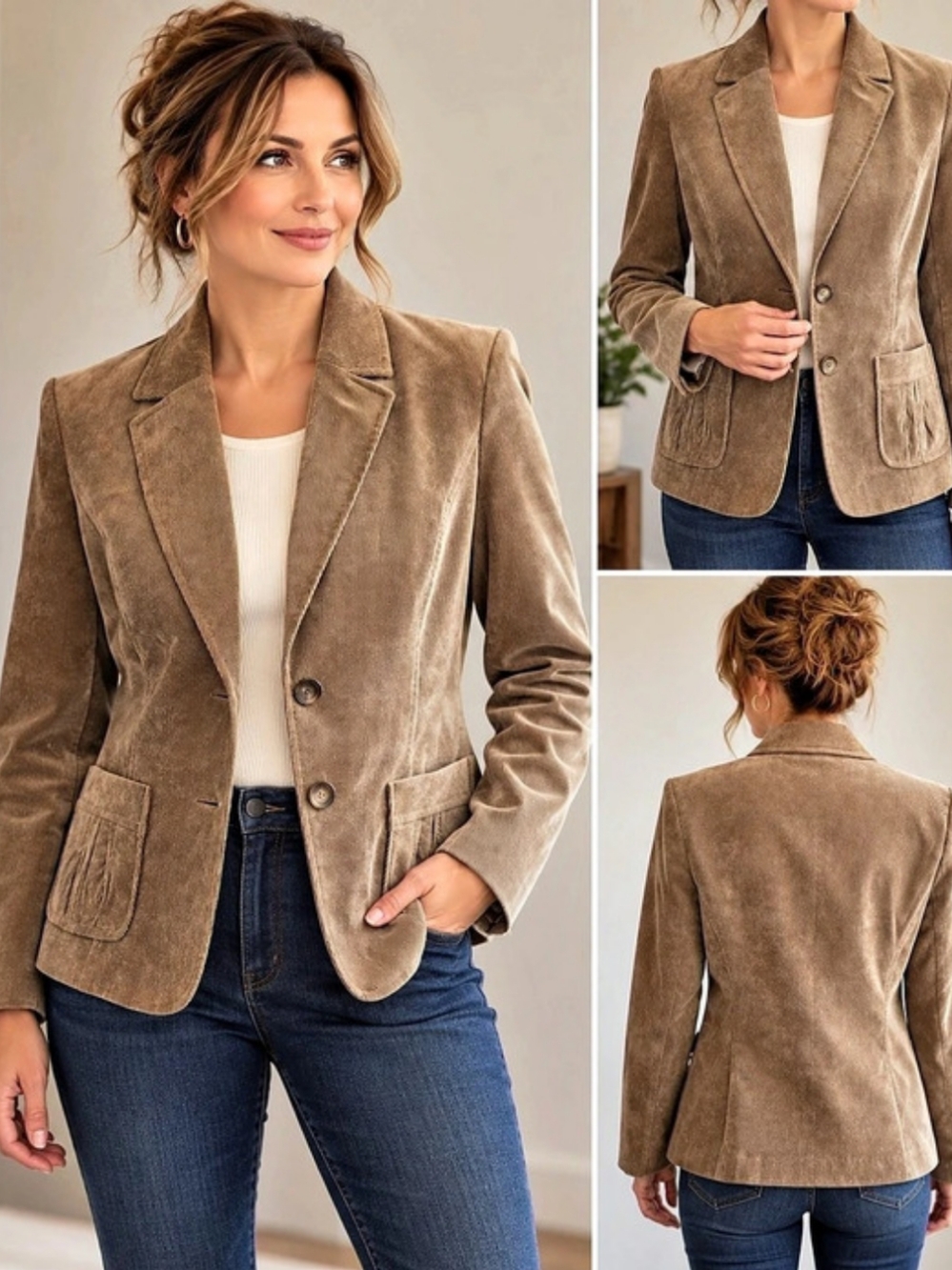 Studio Works 10P Tan Corduroy Blazer Dark Academia Preppy